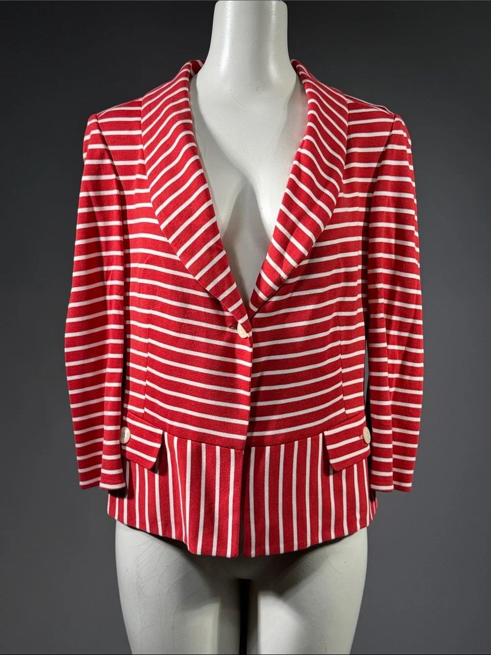 Etcetera Red and White Striped Blazer with Notch Lapel (r15)